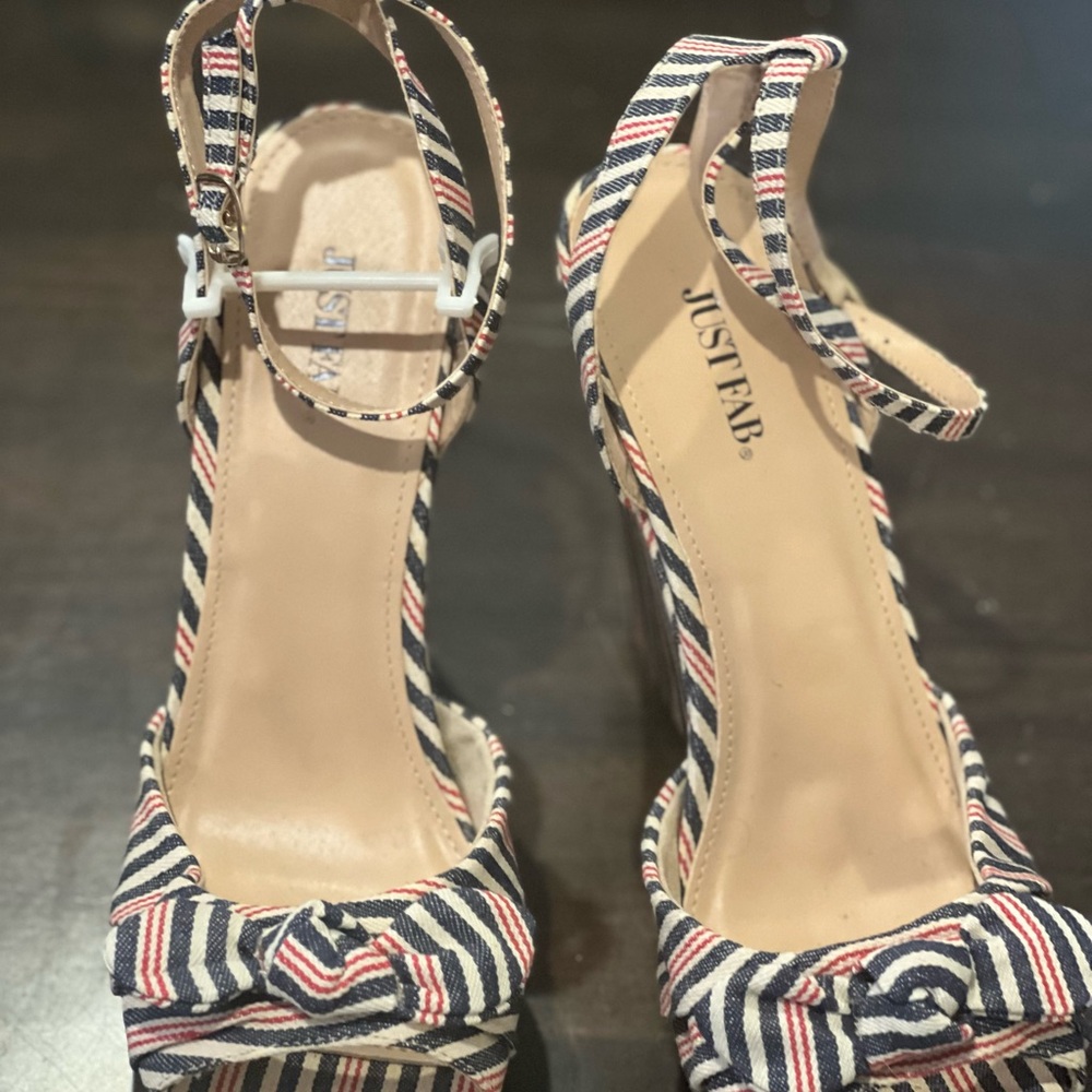 JustFab Women's Wedge Sandals - Navy, Red, White